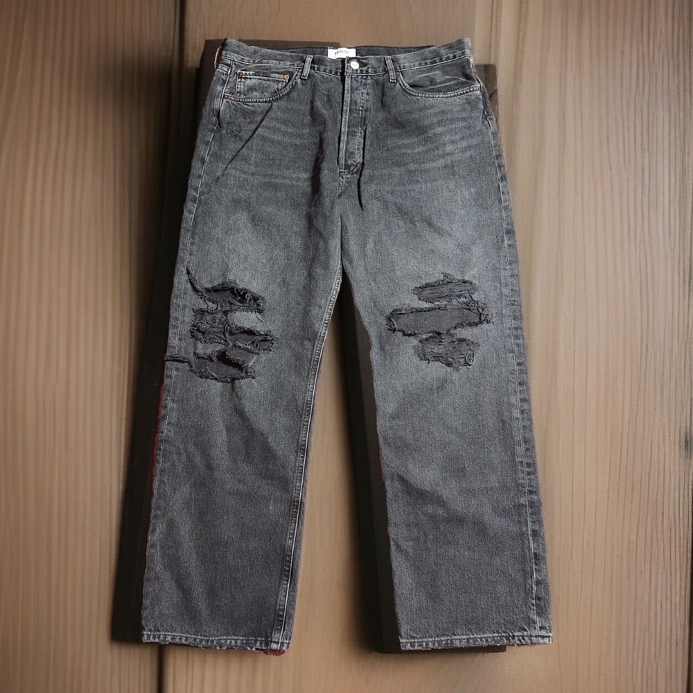Agolde 90's Jeans Womens 33 Black Distressed Button Fly 5-pocket 36/29 Sz